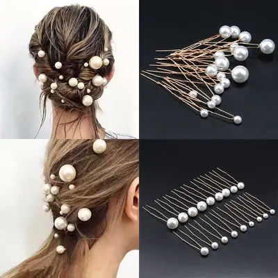 Korean Style Pearl Hairpin 18 Gold U-Shaped Fork