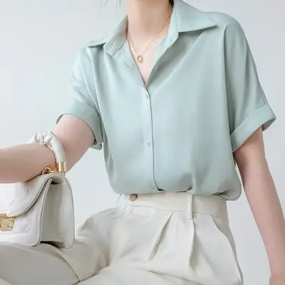 Women White Short Sleeve Japanese Style Shirt