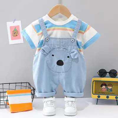 2021 Summer Boys Girls Rainbow Denim Suspenders Set