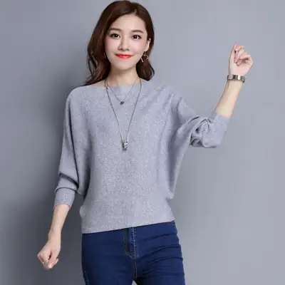 Pink Long Sleeve Knit Pullover 24-Color