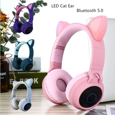 Pink Cat Ears Bluetooth Headset with Rechargeable Light