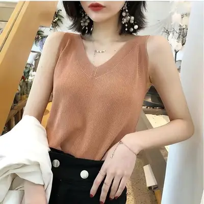 Black V-Neck Sleeveless V-Back Vest for Women