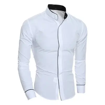 Men's Slim Fit Korean Style Long Sleeve Shirt Black White Gray