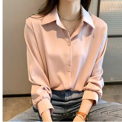 Women's Light Blue Chiffon Button-Up Shirt