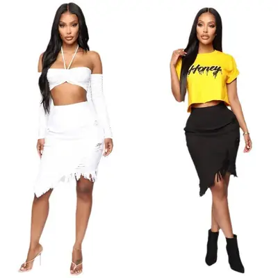 Women Mid-Length Skirt 2022 Summer White Black Tassel