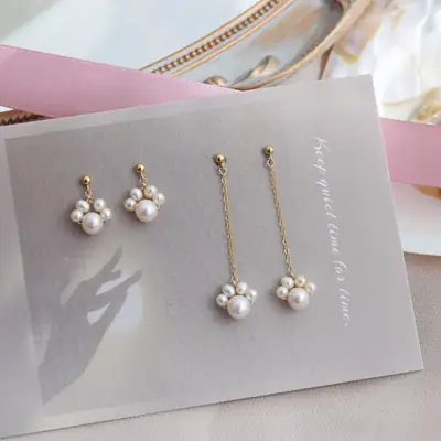 14K Gold Pearl Earrings for Women Elegant 2021