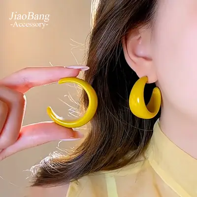 Yellow C-Shaped Earrings for Women