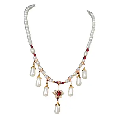 Pearl & Red Gemstone Hanfu Necklace for Women