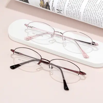 Women Pink Alloy Eyeglasses Ultra Light Red Oval Frame