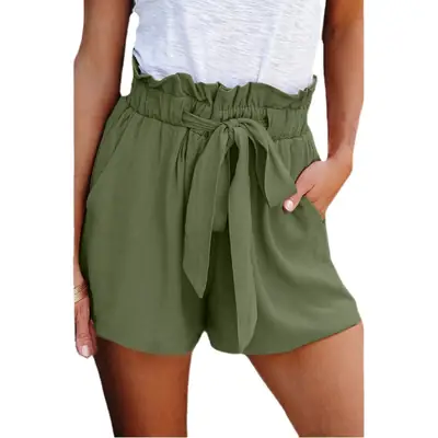 Women's Elastic Waist Lace-Up Shorts Blue Loose Fit