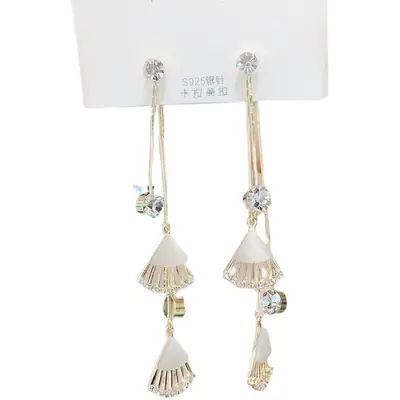 925 Silver Cat's Eye Fan Tassel Earrings
