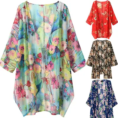 Women's Yellow Floral Chiffon Kimono Cardigan
