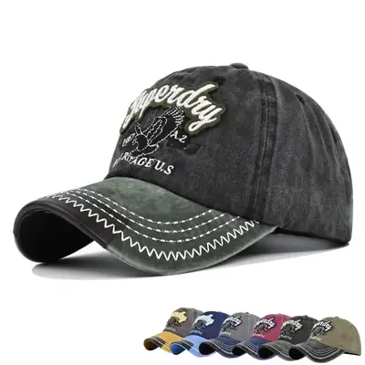 Superday Embroidered Duck Tongue Sun Hat Maroon Blue