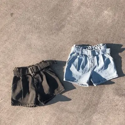 2026 Summer Kids Denim Shorts with Belt Korean Style