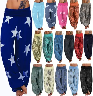 Orange Paisley Print Long Wide Leg Pants for Women
