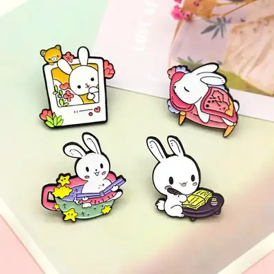Cute Bunny Photo Mirror Bathing Sleeping Badge