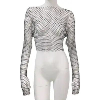 European American Cross Border Flashy Mesh Long Sleeve Party Top