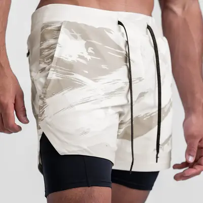 Men's Light Grey Sports Shorts with Zip Pocket & Side Zip