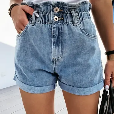 Women Denim Shorts High Waist Curled 2025