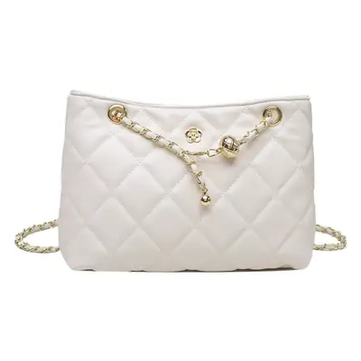 White Quilted Diamond Chain Crossbody Bag for Women