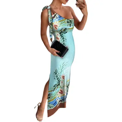 Printed Long Sleeve Split Dress for Women