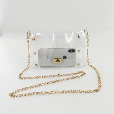 Transparent Rivet Mobile Phone Bag with Chain Strap
