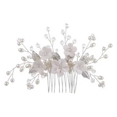 White Crystal Floral Hair Comb for Brides