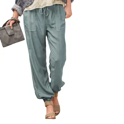 Women's Grey Lace-Up Croc Pants Stretch Casual Pants