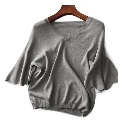 2022 Grey Yarn Knit Petal Sleeve Top