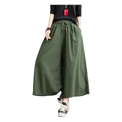 Washed Cotton Linen Wide Leg Pants Plus Size Coffee