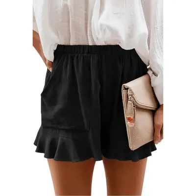 2025 Summer Cotton Casual Shorts Women's New European Version Solid Color High Waist Pleated Loose Straight-Leg Pants