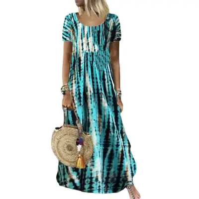Purple Tie-dye Long Dress for Women Summer Casual Wear