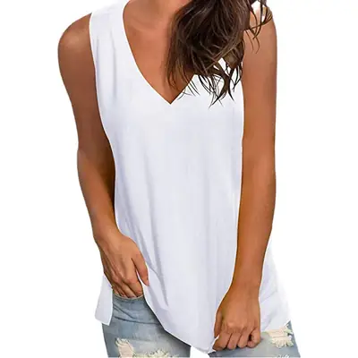Black V-Neck Sleeveless Vest Top for Women Large