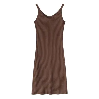 Black Slim Knitted Vest Dress Mid-Length Elegant