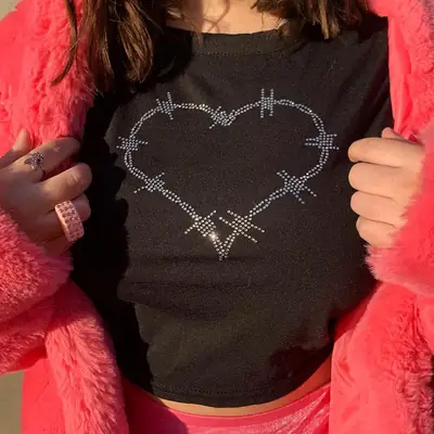 Black Heart Embroidered Women's T-Shirt