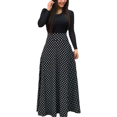 2025 Women's Black Polka Dot Swing Dress Large