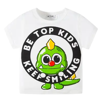 Kids T-Shirt Korean Cartoon Dinosaur White Short Sleeve