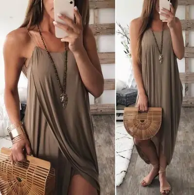 Beachy Knitted Asymmetrical Dress Nude Loose Fit
