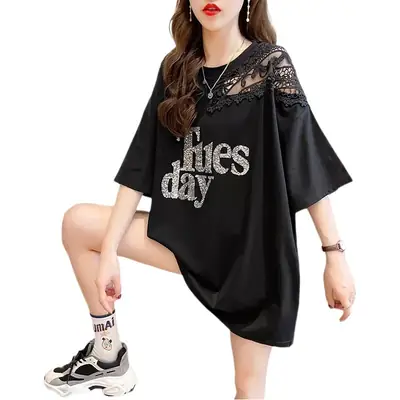 White Lace Long Sleeve T-Shirt Women Large Summer Wear