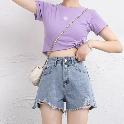 Women Denim Shorts High Waist Slimming 2021