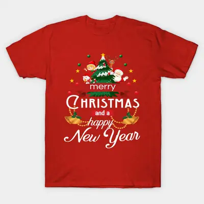 Men Blue Christmas T-Shirt Santa Snowman Design