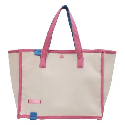 Women's Canvas Shoulder Bag Blue Brown Contrast