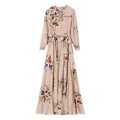 Black Floral Long Sleeve A-Line Dress for Women