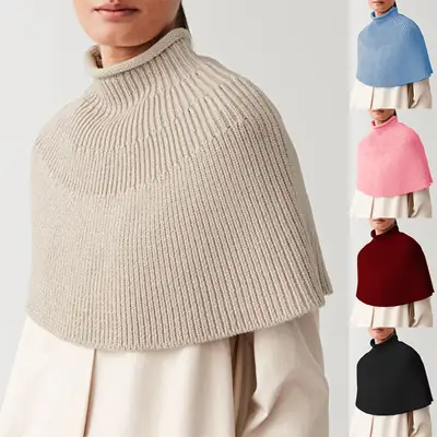 Black Knitted High Collar Poncho Sweater for Women