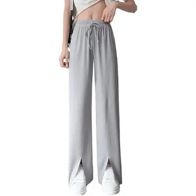 Women's 2021 Ice Silk Wide Leg Pants Grey Slimming