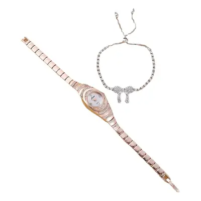 Diamond Encrusted Watch & Bracelet Set for Women
