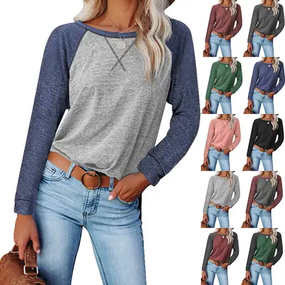2022 Pink Cross Neck Long Sleeve Women's T-Shirt