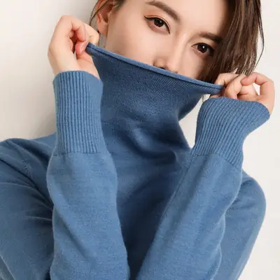 2024 Black High Neck Knit Pullover Women
