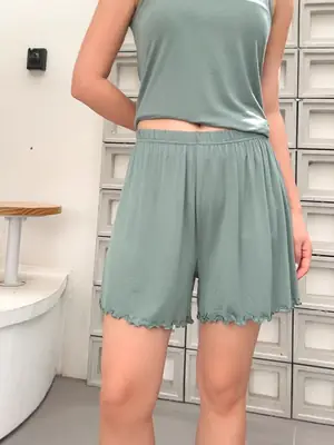 Green Modal Shorts Women Summer Slim Fit Wide Leg Pants