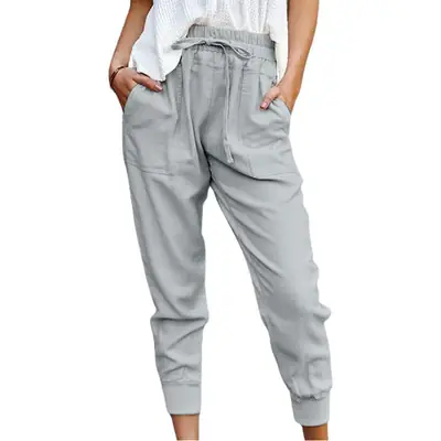 Women Pure Color Slim Fit Casual Pants 2025